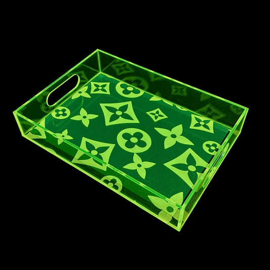 Clear Neon Green Monogram Tray